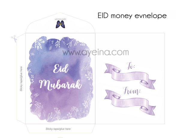 ayeina ribbon design watercolor background money envelope for kids at eid