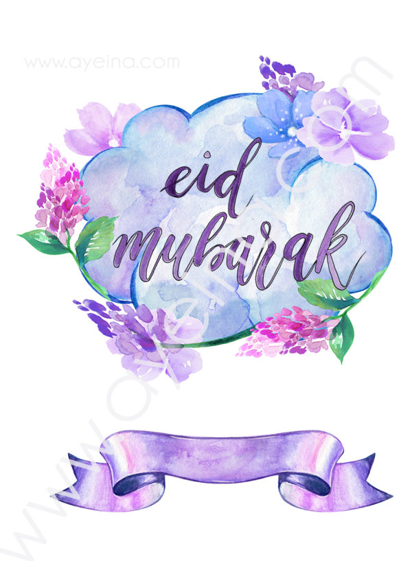 watercolor flowers, cloud, thought, happy eid