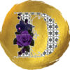 samina farooq purple flowers gold paint blob circle