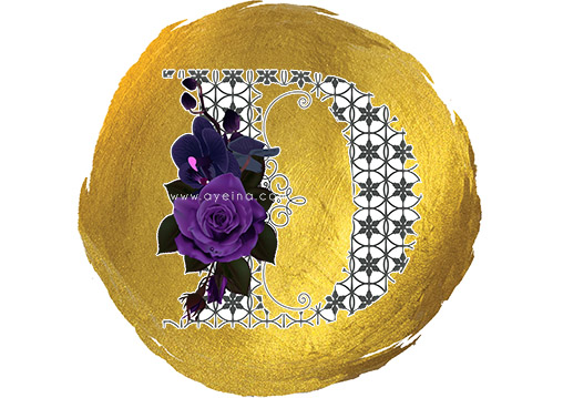samina farooq purple flowers gold paint blob circle