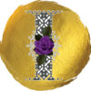 samina farooq purple flowers gold paint blob circle