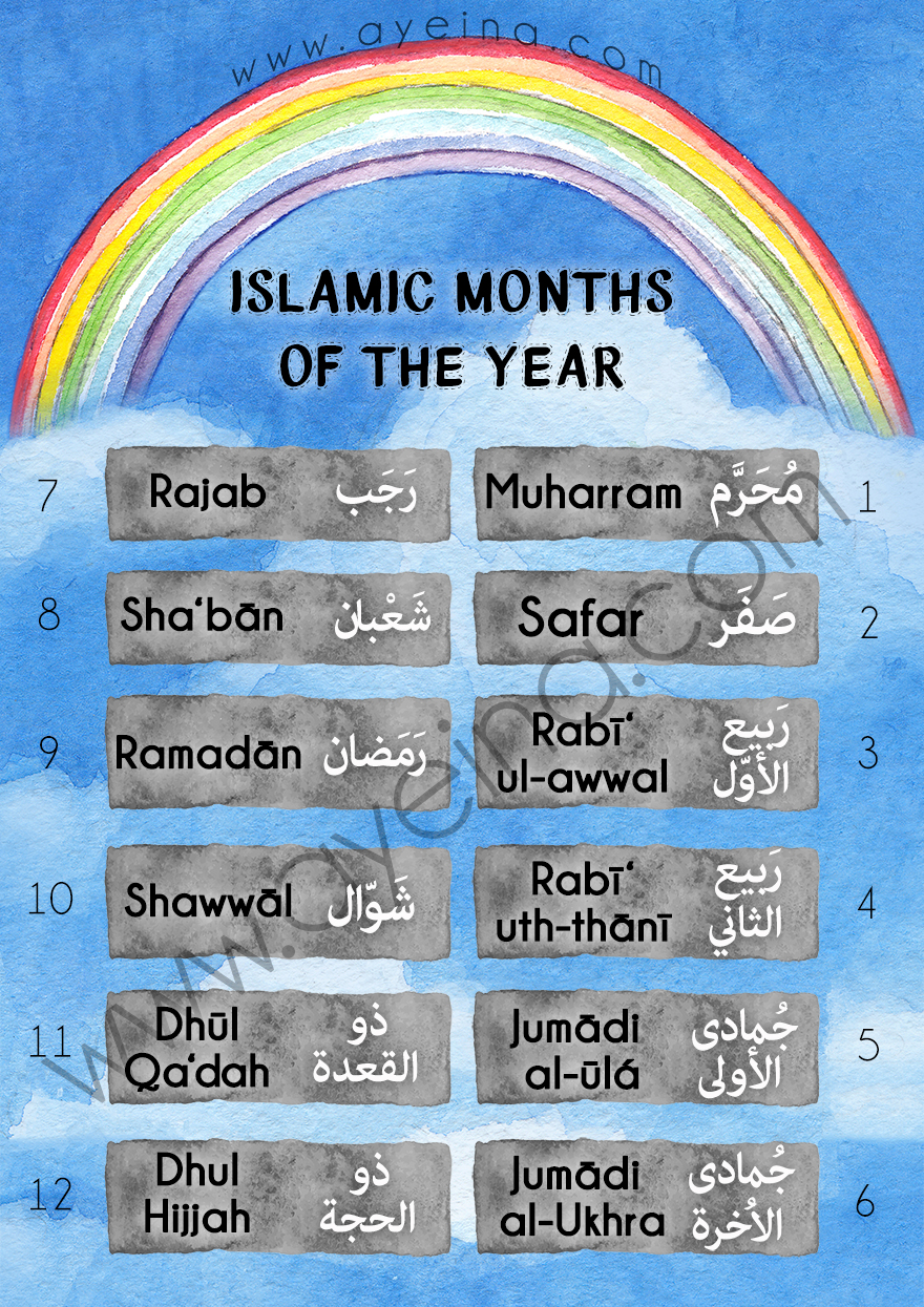 A4 Islamic Months Free Printable for Kids AYEINA