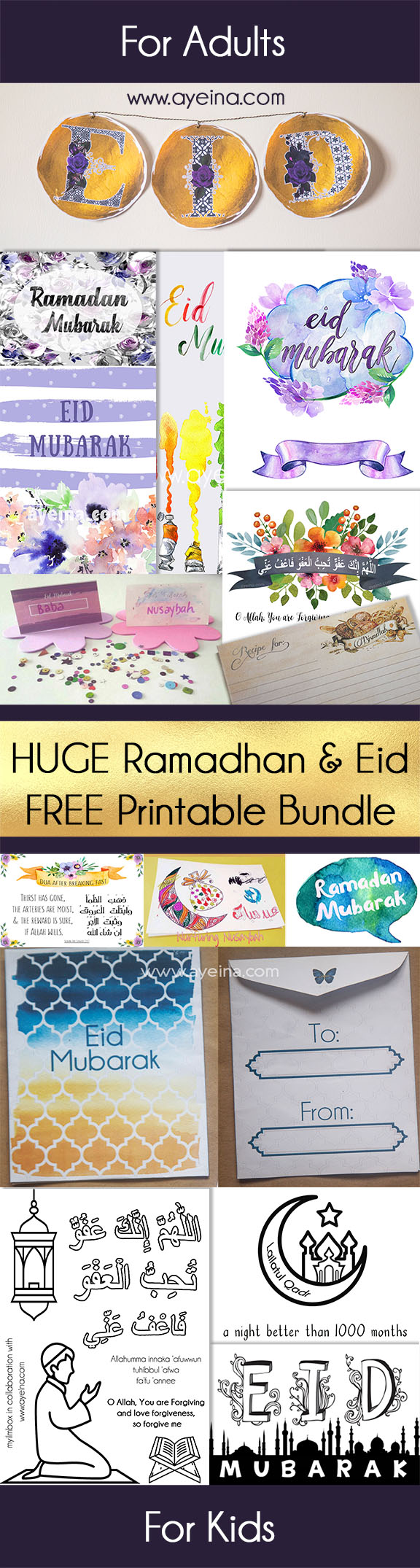 ramadhan freebies for kids, eid freebies for mini muslims, ramadhan and eid free printables for muslims, muslim parenting, muslim mother, breaking fast dua, islamic pattern eid envelope, ramadan mubara bubble, eid place cards for eid table, eid cards watercolor florals, pastels, eid banner gold and purple, coloring sheets for muslim kids, #AlhamdulillahForSeries gratitude coloring journal for kids, eid mubarak arabic coloring card, eid coloring page, eid poster, ramadhan recipe card, bismillah, watercolor food card, laylatul qadr dua, lailatul qadr for muslim children, confessions of a practicing muslim poem, awaiting ramadhan anxiously, ramadhan 2017, eid 2017