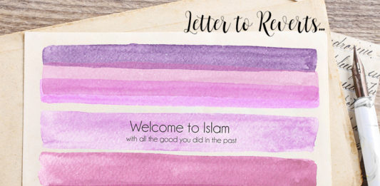 welcome to islam with all the good you did in the past free card printable watercolour purple pink gradients