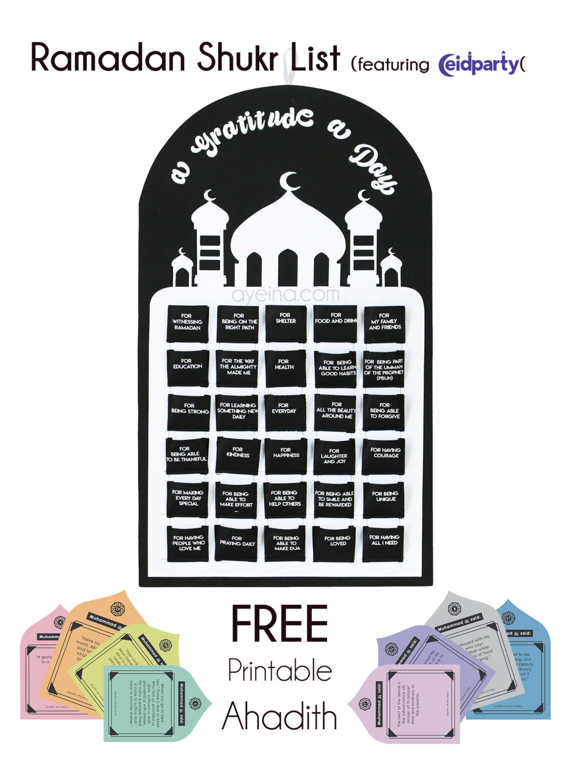 A Hadith A Day (Free Ramadan Printable for a Gratitude Calendar) | AYEINA A Hadith A Day (Free Ramadan Printable for a Gratitude Calendar) | AYEINA
