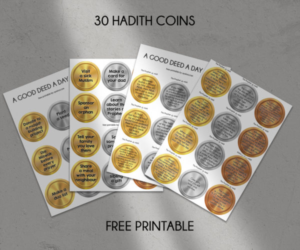 good deed 30 coins gold silver bronze ahadith for kids free printable