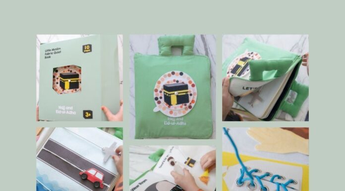 Hajj and Eid-ul-Adha – Fabric Quiet Book for Muslim Kids hajj and eid ul adha fabric book for muslim kids quiet book soft busy book green kabah islamic craft activity